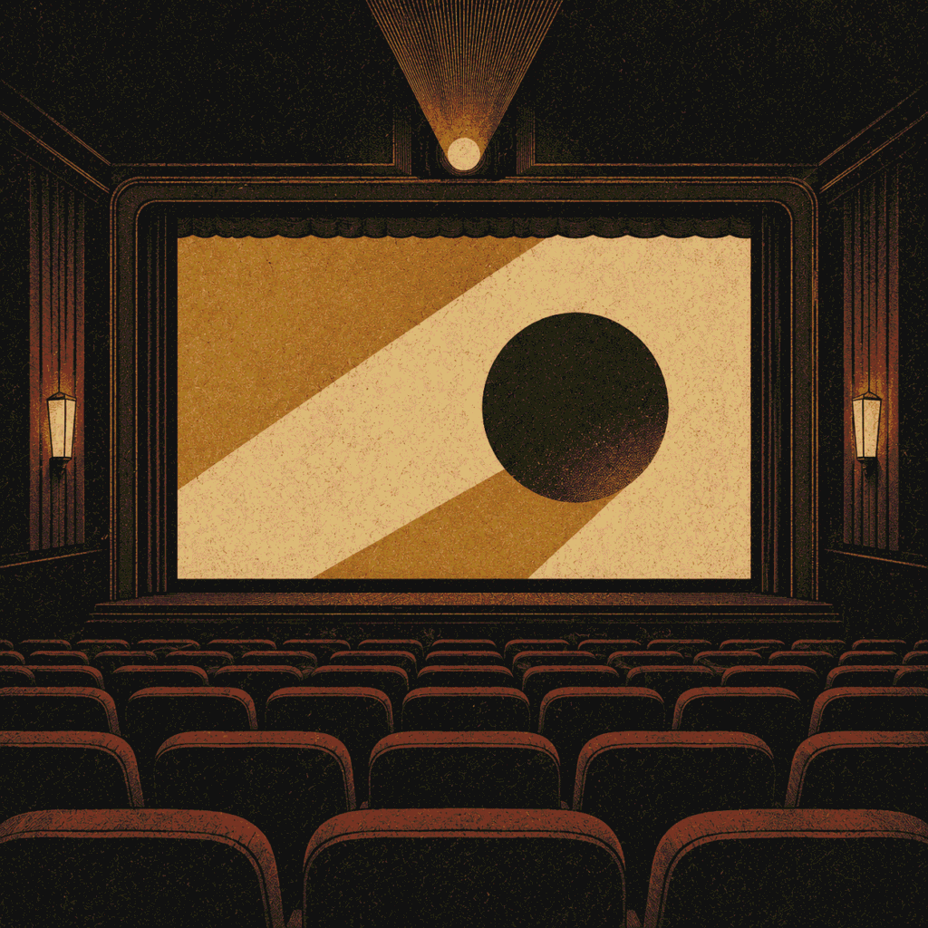 Culture and film editorial illustration showing a vintage cinema interior with rows of seats and a projector beam for Jotted Paper